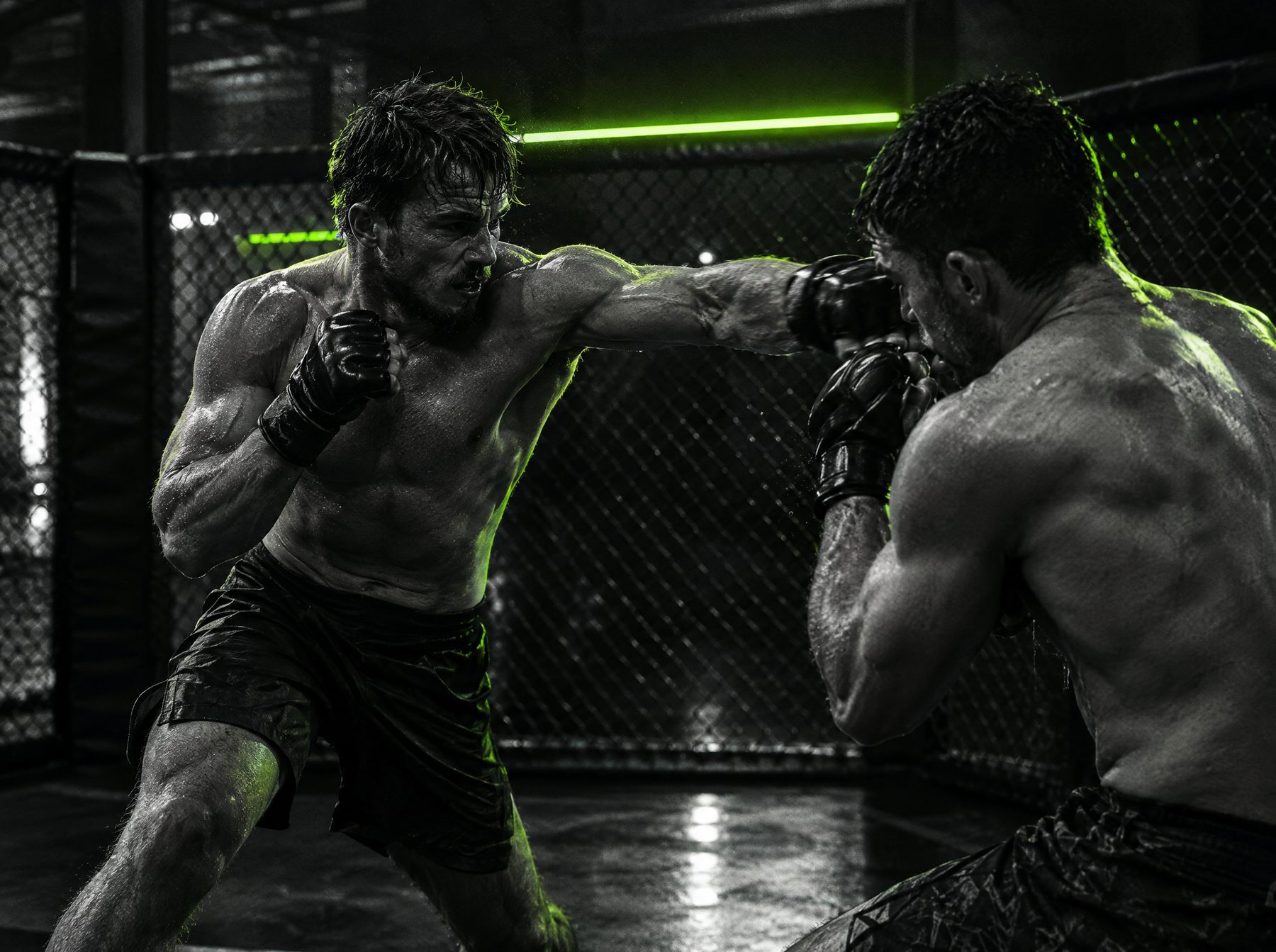 Sparring round inside the cage